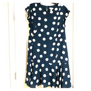 Hunter green & white polka dots dress